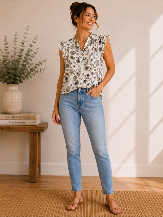 Ann Taylor Tops - Ann Taylor NWT Floral Paisley Ruffle Sleeve Button Front Blouse XS